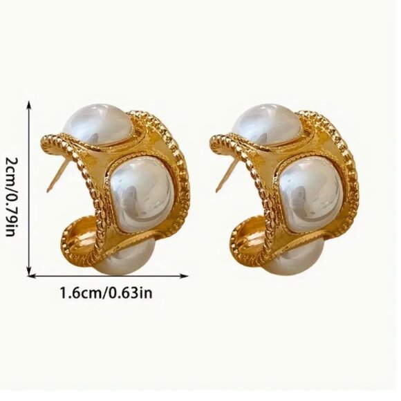 Gold plated Hoop Earrings - With Faux White Pearls - NEW - Picture 4 of 4